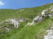 42 Raggiunto il canalino si sale in ripida salita a vista per cima Vindiolo